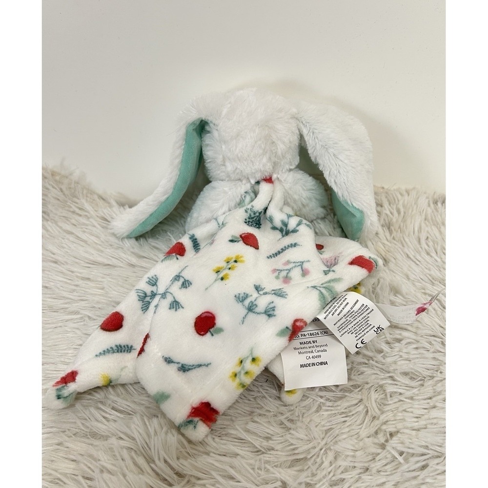 Blankets And Beyond Gray Bunny Rabbit Lovey White Security Blanket - Picture 2 of 3